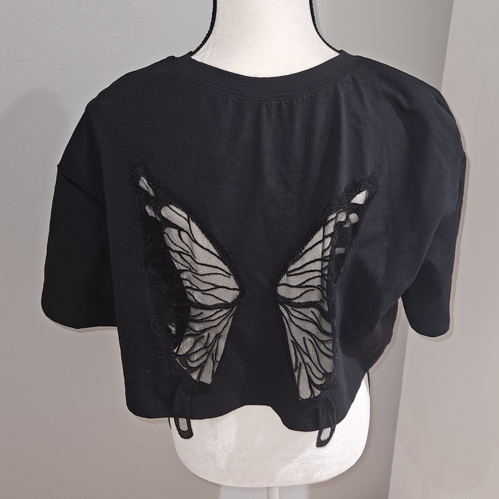 Black Butterfly Wing Women's Top